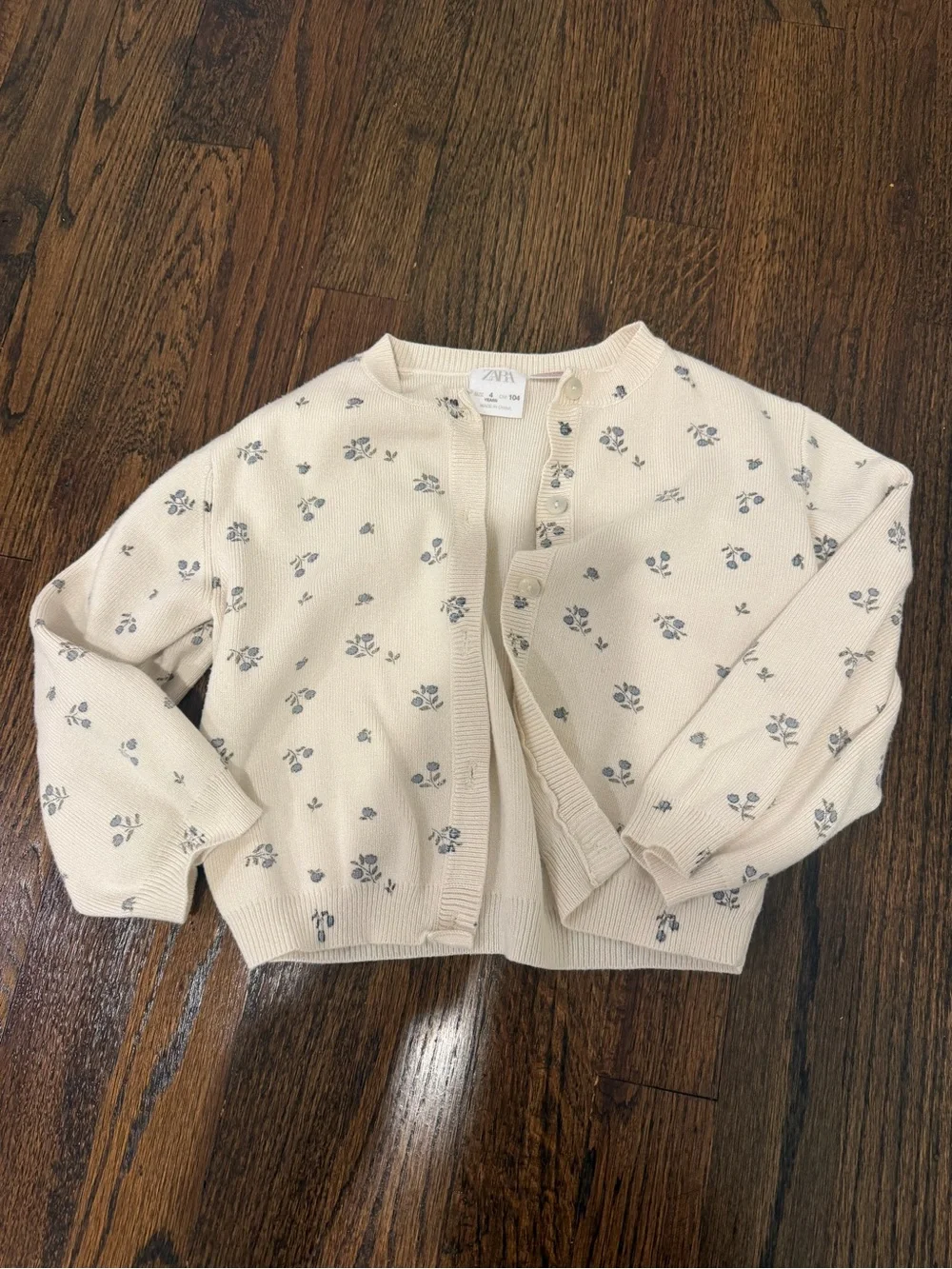 Zara Cream Cardigan with Blue Floral Print